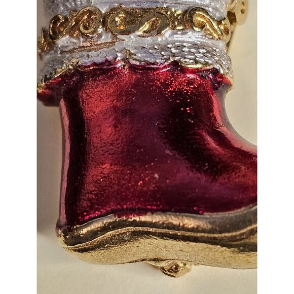 Vintage Mylu Pave Red, Gold & White Enamel Santa Claus Boot Vtg Brooch Pin - Picture 4 of 10